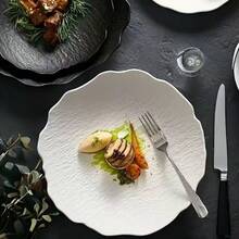 Plato hondo asimétrico con patrón de piedra, plato para verduras, plato de ensalada creativo y sencillo para el hogar, vajilla de cerámica de alta gama - Blanco - Ver 1