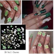 4 Boxes Green Nail Gems Bow Flower Nail Charms For Acrylics - Irregular Crystals, Nails Rhinestone & Accessories For Women Nails Art Design Nails Decor(Green){"Color_name":"Colorful-20"} - 多彩-20 - 查看 4
