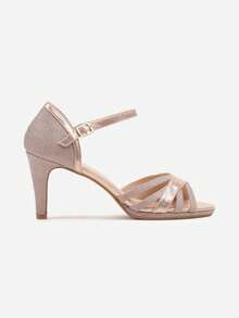 Glitter-Embellished High-Heel Sandals - Champagne - View 3