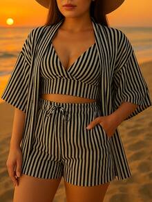 3-Piece Striped Beach Set - màu đen - Xem 2