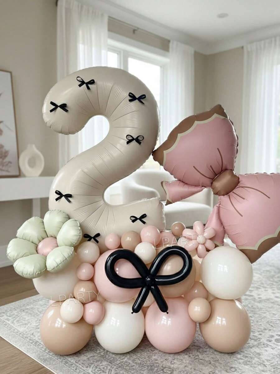 38 件/套粉色生日派对装饰气球套装,40 英寸哑光奶油色数字 0-9 气球,巨型粉色蝴蝶结气球,迷你奶油色花朵气球,10 英寸粉色/白色/奶油色乳胶气球,适用于迎婴派对、生日派对装饰 - 奶油色數字 - 查看 1
