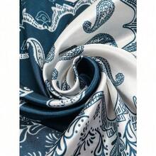 1PC Women's Red And White Paisley Printed Bandana Square Towel, 90CM Large Women's Satin Square Silk Feeling Hair Scarf Wrap Headscarf - 海軍藍和白色 - 查看 5