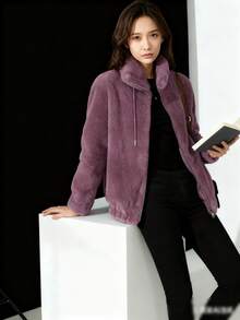 New Style Stand Collar Zipper Long Sleeve Jacket Fashionable And Versatile Plush Jacket, Light And Comfortable, Versatile, Personalized Niche Design - 紫色 - 查看 3