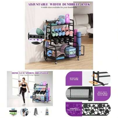 400LBS Dumbbell Rack, Adjustable Weight Rack Home Gym, Home Gym Storage Rack Yoga Kettlebells And Strength Training Equipment, Weight Storage Rack Dumbbells With Wheels