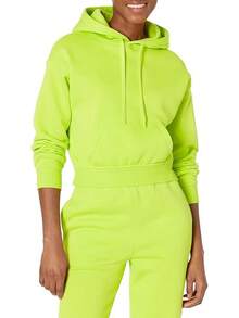 Women's Crop Pullover Hoodie Sweatshirt - Plus Size Fashionable - Màu xanh chanh - Xem 6