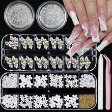 Rhinestones For Nails, Nail Art Charms 3D Flower Nail Charms For Acrylic Nails White Gold Supplies Luxurious Gems Rhinestones Pearls Design Accessories For Women Manicure Decorations{"Color_name":"Colorful-07"} - 多彩-07 - 查看 1