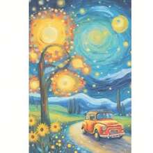 Poster-DIY  Diamond Painting Kit - Vibrant Nighttime Scene With Stars, Moon, And Car, Round & Square Diamonds, Canvas Wall Art For Adults & Beginners, Home & Office Decor, Frameless 11. 81x15.. 75 - Multicolor - View 2