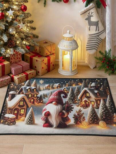 1pc Winter Christmas Door Mat, Christmas Home Decoration Floor Mat, Christmas Snow Scene Faceless Doll Design Floor Mat, Suitable For Christmas Indoor And Outdoor Decoration, Christmas Floor Mat Decoration, Christmas Kitchen Decoration, Christmas Party Decoration Carpet, 2026 New Year Decoration, Christmas Gifts, Party Gifts Kitchen Rug