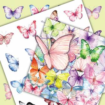 50pcs Cute Cartoon Butterfly & Insect Watercolor Gradient Dreamy Stickers, Decorative Transparent Phone Case Stickers