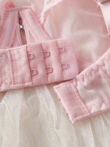 Pink Lace & Mesh Patchwork Thin Padded Underwire Sexy Lingerie Set For Women