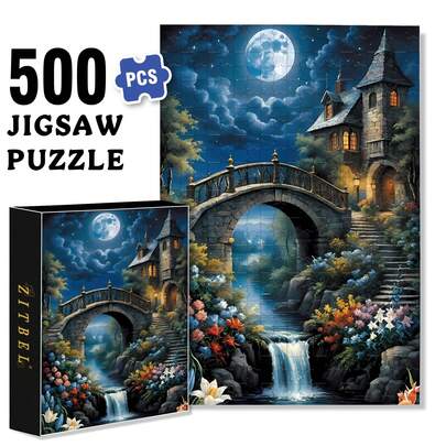 ZITBEL Moonlit Night 500pcs/1000pcs Jigsaw Puzzle, Scratch-Resistant, Interactive Family Game & Brain-Boosting DIY Decor, Perfect For Halloween, Christmas & New Year Gifts, Family Puzzle Game