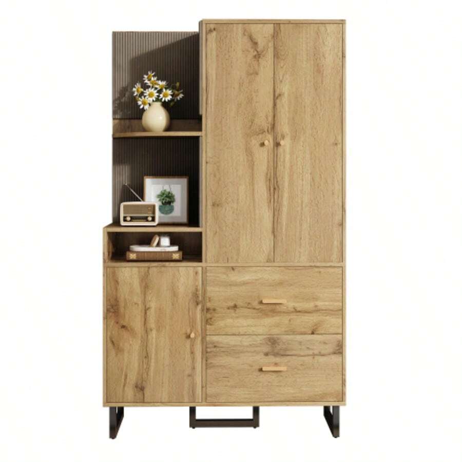 Kompaktgarderoben,Flurgarderobe,Dielenschrank Wandschrank Regal Diele & Flur Kleiderschrank Mit Gepolsterten Paneelen Schuhschrank, (BxHxT): 110x186x38 Cm - Brown - View 1