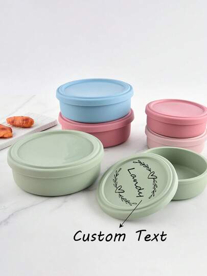 1pc Customized Silicone Lunch Box, Personalized Text Customization, Microwavfe, Reusable, Suitable For School And Kitchen
