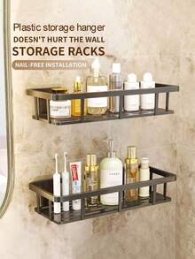 1PC/2pcs/3pcs/4pcs Bathroom And Toilet Hole-Free Plastic Storage Racks, Wall-Mounted Bathroom, Toilet, Washbasin, Kitchen Storage Racks - Multicolor - View 1