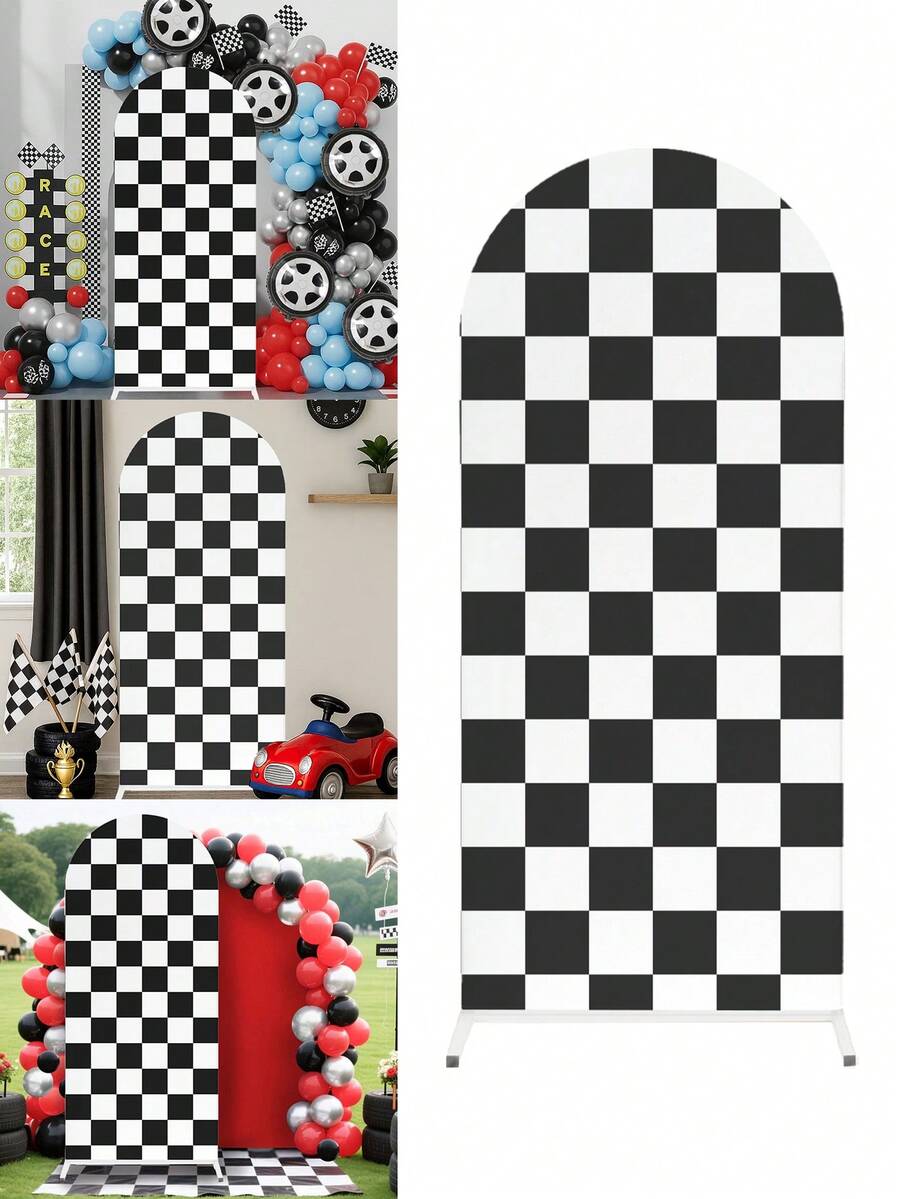 1 tấm phông nền hình vòm kẻ caro đen trắng, vải phông nền polyester chủ đề đua xe, trang trí tiệc chủ đề đua xe, vải phủ vòm, trang trí đám cưới, có thể kết hợp với trang trí bóng bay, đồ dùng tiệc sinh nhật chủ đề đua xe, tiệc mừng em bé, tiệc tiết lộ giới tính, tiệc cô dâu, trang trí nhà cửa, đạo cụ chụp ảnh - Lưới đua - Xem 1