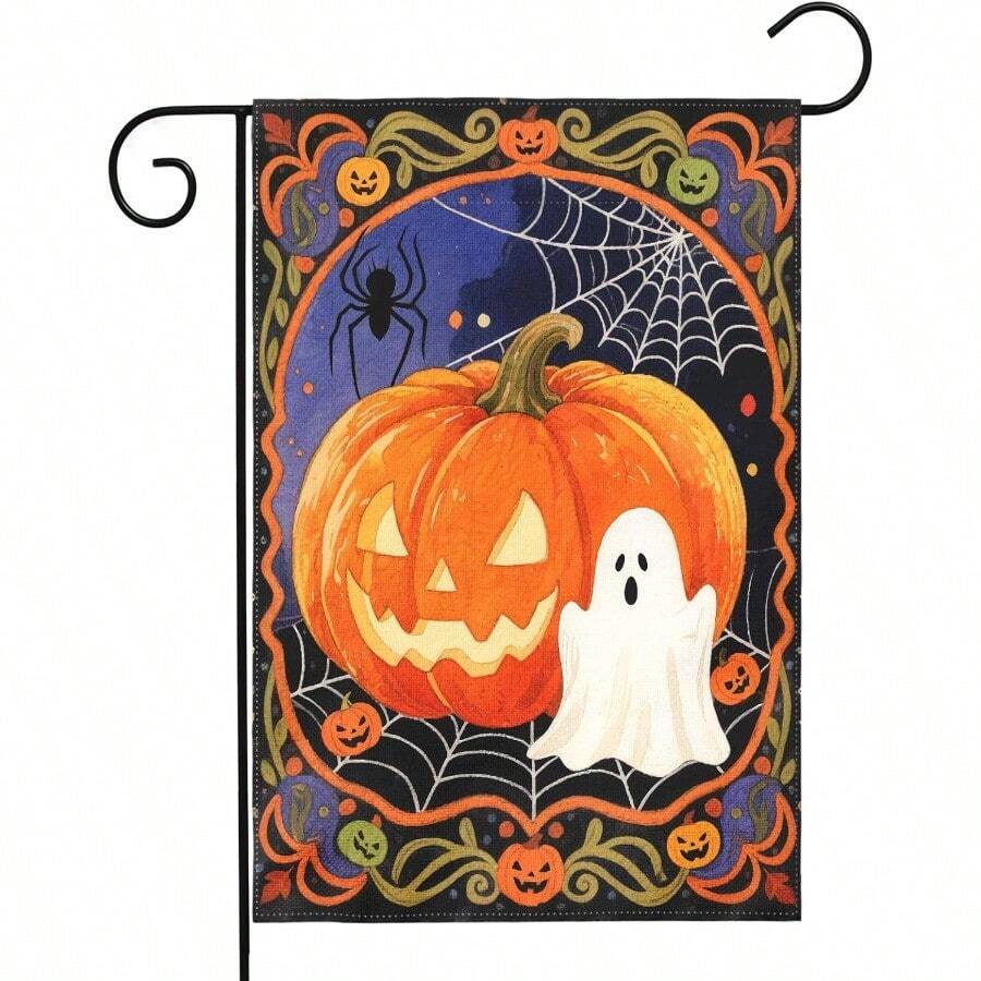 Halloween Pumpkin Garden Flag 12x18 Inch Ghost Spider Web Scary Halloween Yard Flags For Outside Holiday Theme Decor Seasonal Outdoor Farmhouse Porch Decoration# DOUYYY