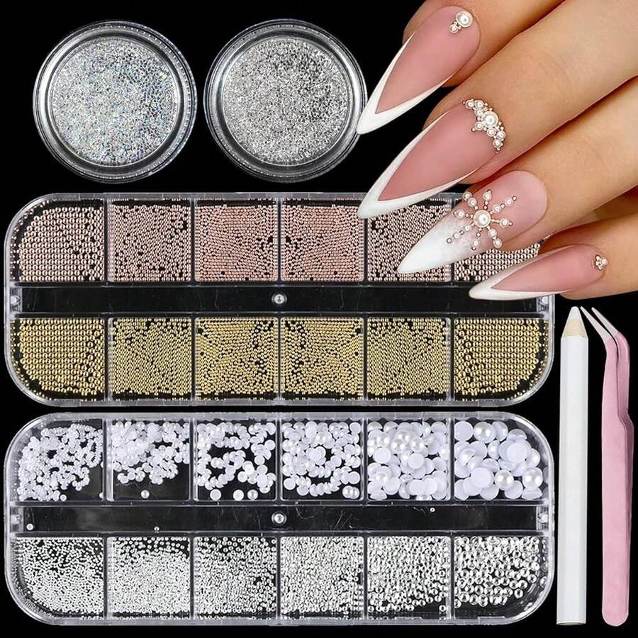 Nail Art Pearls Flatback Rhinestones Nail Charms Gold Silver White Half Round Supplies Luxurious Design Accessories Rhinestones For Women DIY Manicure Decorations{"Color_name":"Colorful-13"} - 彩色-13 - 查看 1