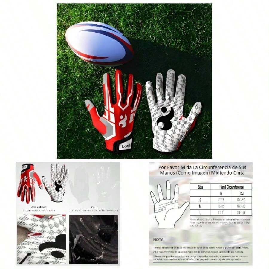 Guantes Futbol Americano, Guantes de Receptor para Futbol Americano, Ultra Grip, No Slip, para Jvenes y Adultos, Guantes Receptor Futbol Americano para Ftbol Americano, Softbol, Bisbol - CH - Ver 1