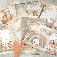 36 tờ 6 inch (Hình nền cầu vồng hình khủng long nhồi bông dễ thương) Giấy làm sổ lưu niệm, thích hợp cho sổ tay Bullet Journal, sổ lưu niệm, làm thiệp và các dự án thủ công - Màu be - Xem 6