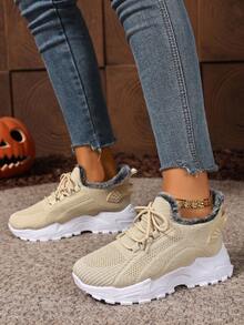 Women's Non-Slip Fitness Hiking Boots, Warm Thermal Lined Comfortable Casual Shoes, Outdoor Sports Road Running Sneakers - Khaki - View 6