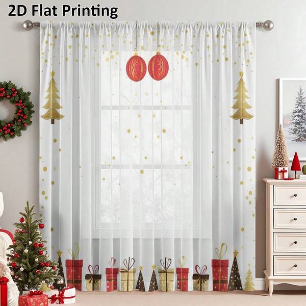 1 قطعة كرة عيد الميلاد هدية ذات طباعة مسطحة 2D باللون الأحمر والذهبي، بتصميم شاشة نافذة بطراز عطلة دافئ، مصنوعة من ألياف البوليستر، مناسبة للمنازل المؤجرة والغرف المعيشية والمطابخ والغرف النوم، قابلة للفصل والغسيل الآلي، ستائر زخرفية لنوافذ صغيرة