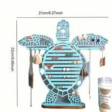 1 Stück Ohrring-Aufbewahrungsständer in Schildkröten-Form - Mehrfach-Haken Holz Schmuckständer, geeignet für Halsketten, Armbänder und Ohrringe, modisches Aufhänge-Aufbewahrungsgeschenk, hellblauer Holz-Schmuckkasten, Schildkröten-förmige Dekoration, Hänge-Schmuckorganizer