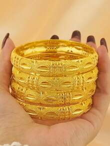 4pcs Women's Luxury Gold Plated Jewelry Bangle Bracelets, Wedding Party Gift - 金黃色 - 查看 17
