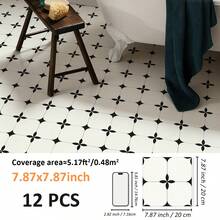 SUPSTICKER Bộ 12 miếng dán sàn họa tiết hoa chữ thập nhiều màu sắc phong cách retro, làm từ chất liệu PVC cao cấp, tự dính, chống thấm nước, dễ lau chùi, thích hợp cho phòng tắm, nhà bếp, ban công, phòng tắm vòi sen, trang trí và cải tạo nhà cửa, kích thước 7.87*7.78 inch/11.81*11.81 inch - Nhiều màu - Xem 17