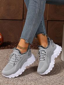 Women's Non-Slip Fitness Hiking Boots, Warm Thermal Lined Comfortable Casual Shoes, Outdoor Sports Road Running Sneakers - Grey - View 6