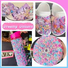 2Bags DIY Bundles Pack, 1 Half Round Pearls+1 Resin Rhinestones For Bedazzling Crafting 3-10mm Light Pink Purpe Blue Ab Colorful Gems Diamonds For Face Eyes Makeup Tumblers Bottles Crafts Shoes{"Color_name":"DreamyUnicornPastelAbSeriesMix","Size_name":"3-10mmPearls+Rhinestones"} - DreamyUnicornPastelAbSeriesMix - 查看 5