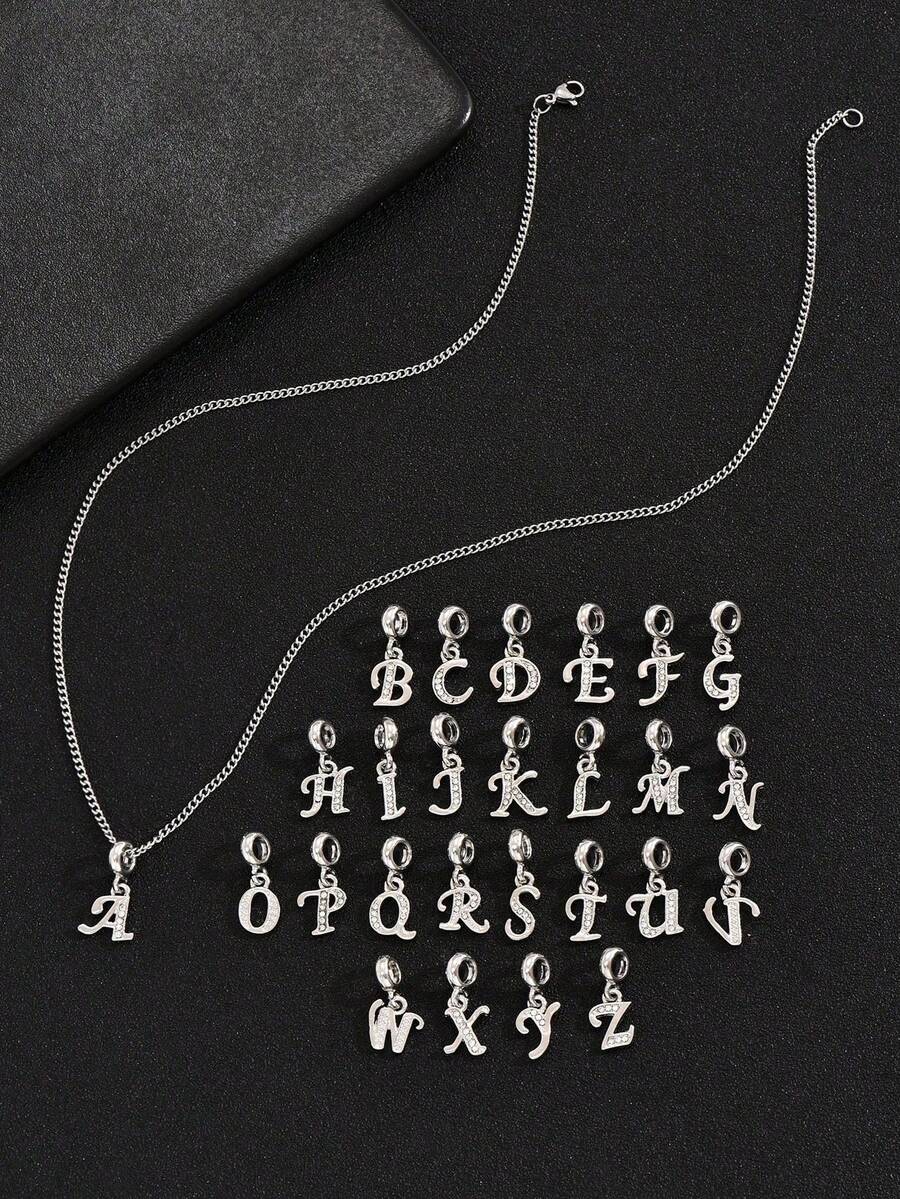 1 件个性化新款字体英文字母吊坠粗链项链，适合男孩嘻哈风格，可定制 26 个字母，生日、节日、日常佩戴 - 彩色 - 查看 1