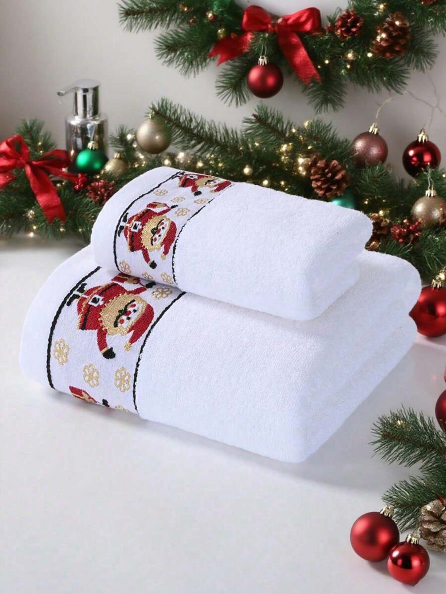 1pc Christmas Cute Deer Embroidered Soft Absorbent Non-Shedding Towel, Suitable For Couples, Bathroom Decor, Swimming Pool, Hotel Gifts, Adult High-Grade Home Use Quick-Drying Hair & Face Towel Shower Towels For Beaty Salon, Hotel Sports,Home Essentials, Towel, Skin Care