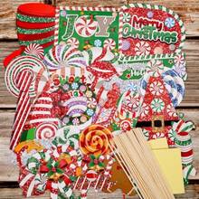 30pcs Glittery Christmas Photo Booth Props Christmas Peppermint Candy Photo Props Kit For Sweet Xmas Party Decorations Supplies Christmas Round Lollipop Themed Selfie Props Pose Sign