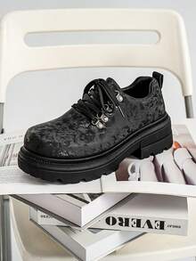 Modische britische Stil Plateau-Sohle Formelle Anzugschuhe, Herren Business Schnür-Lässig Anzugschuhe, Herren Niedrig-Top Runde Spitze Derby Schuhe, geeignet für Hochzeit, Party, Halloween, Pendeln und Geschäft - Schwarz - Übersicht 5