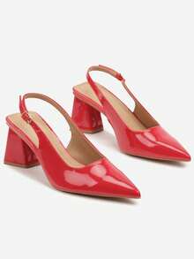 Patent Leather Open-Toe Heel Sandals - Red - View 5