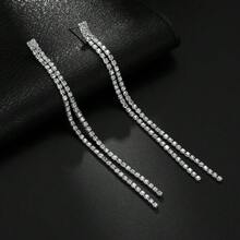 Full Diamond Tassel Earrings For Women Light Luxury And Exquisite Simple Silver Needles - Kalung + Anting - View 4