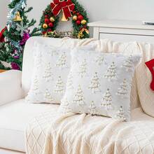 2pcs Quilted Plush Christmas Tree Pillow Covers, Christmas Style Suitable For Living Room, Bedroom, Sofa, All Seasons - White - View 9
