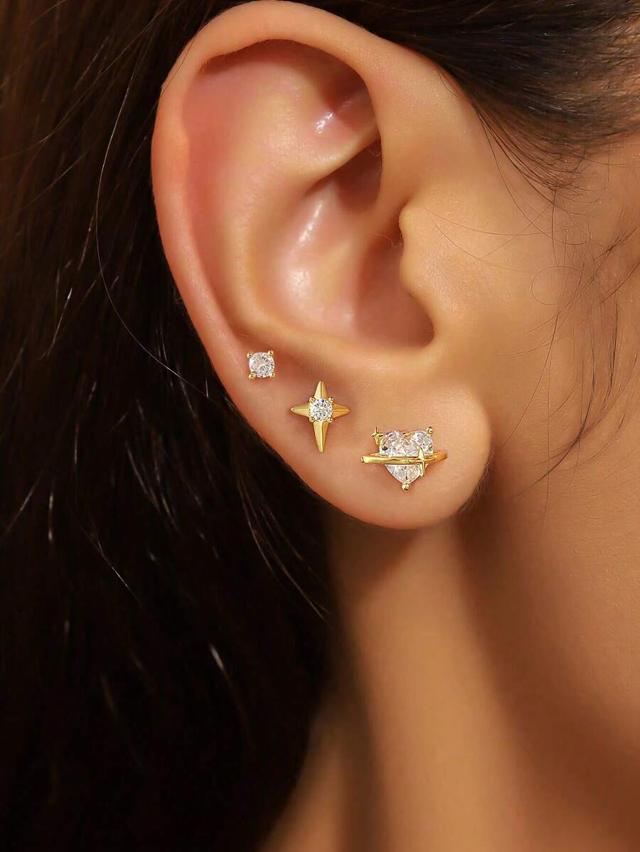 A Set Of Charm Zirconia Earrings Ladies Jewelry For Women 925 Sterling Silver Exquisite Creative Stud Earrings Fine Jewelry Gifts For Girls Daily Life Dating Decor For Prom Party