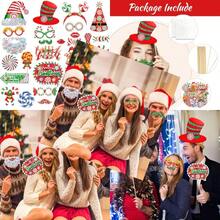 30pcs Glittery Christmas Photo Booth Props Christmas Peppermint Candy Photo Props Kit For Sweet Xmas Party Decorations Supplies Christmas Round Lollipop Themed Selfie Props Pose Sign