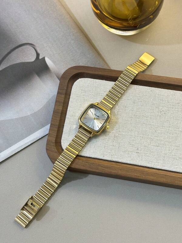 Women's Bamboo-Joint Gold Square Dial Watch, Vintage, Simple, Versatile, Elegant Style
