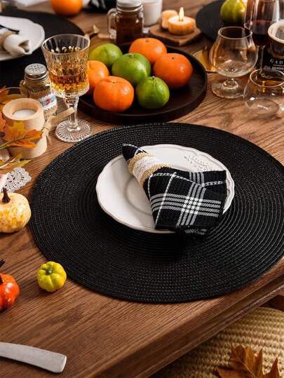 1pc/4pcs/6pcs 15-Inch Round Woven PP Placemats, Washable Non- Heat-Resistant Tabletop Mats, Suitable For Home Dining Table Decor, Spring Outdoor Party Holiday Gifts, Christmas Decorations