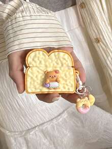 1pc Cute Butter Bear Toast Earphone Case Compatible With Apple 4th Gen, Pro/Pro 2, 1/2/3, Creative Soft Protective Cover, Design - Yellow - View 10