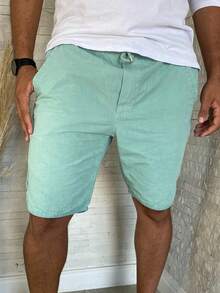 Men's Twill Bermuda Shorts With Drawstring - Azul menta - Ver 1
