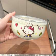 Sanrio 1 pezzo (autorizzato) Ciotola per riso, noodle istantanei, regalo di compleanno o Natale, con coperchio, motivi cartoni animati Hello Kitty, Kuromi, Cinnamon Roll, Melody, per uso domestico, studenti e lavoratori d'ufficio