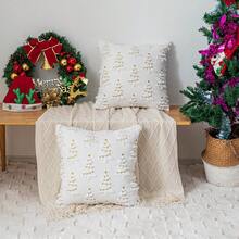 2pcs Quilted Plush Christmas Tree Pillow Covers, Christmas Style Suitable For Living Room, Bedroom, Sofa, All Seasons - White - View 6