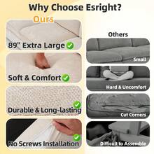 YODOLLA 89" Comfy Sofa Couch For Living Room, 3 Seats Large Modern Chenille Sofa With 2 Removable Pillows, Oversized Cozy Cloud Couch For Apartment - 米色 - 查看 6