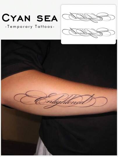 1 Stück temporärer Tattoo Aufkleber, europäischer & amerikanischer Stil mit Blumen- & Englischtext Design, wasserfest, schweißfest, waschbar, nicht reflektierend, simulierter Tattoo-Effekt, geeignet für Arme und Schultern, modisch