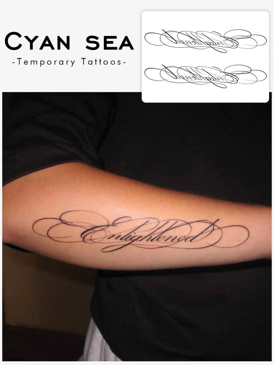 1 szt. Tymczasowa naklejka tatuażowa, styl europejski i amerykański, kwiatowy wzór z tekstem w języku angielskim, wodoodporna, odporna na pot, zmywalna, antyrefleksyjna, imitująca efekt tatuażu, odpowiednia na ramiona i barki, modna