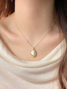 1PC Elegant French Baroque Faux Pearl Pendant Necklace, Vintage Style Women's Simple Daily Wear Party Jewelry, Versatile Fashion Accessory