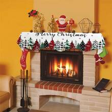 Christmas Mantle Scarf Christmas Tree Snowflake Pattern Mantel Runner For Fireplace Table Home Holiday Party Decorations - Multicolor - View 3
